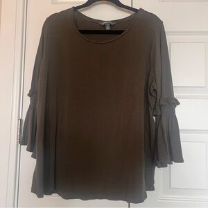 Elegant Olive Ruffle Sleeve Blouse